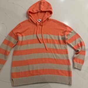 Belle Beach Kim Gravel Orange Tan Striped Knit Hoodie Sweater Womens Large